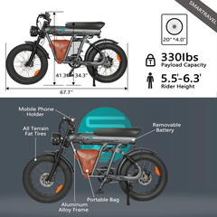 SMARTRAVEL Electric Bike 1200W Brushless Motor - 48V/20Ah