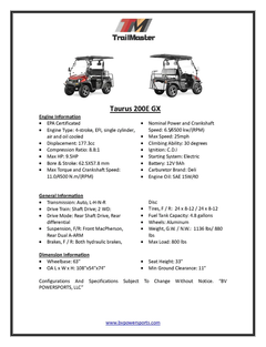 TRAILMASTER TAURUS 200E GX with Long Roof and Rear Seat EFI UTV