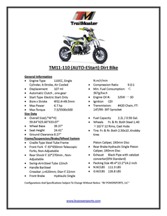 Trailmaster TM11 110cc Kids Dirt Bike with Automatic Transmission, Electric Start, Enhanced Power, 25" Seat Height, 10" Rims