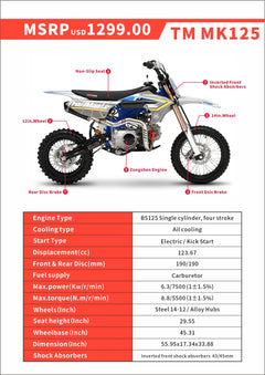 Trailmaster MK125 Dirt Bike JHL Pro Series 125cc Manual E-Start